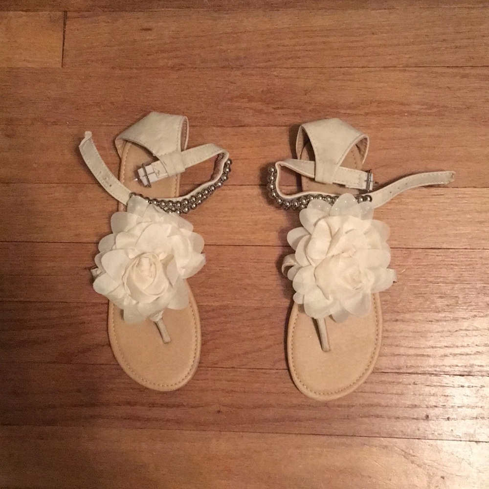 Tan Sandals, White Flower